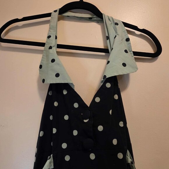 Black/Green Dots Halter Dress 10 - Picture 2 of 5